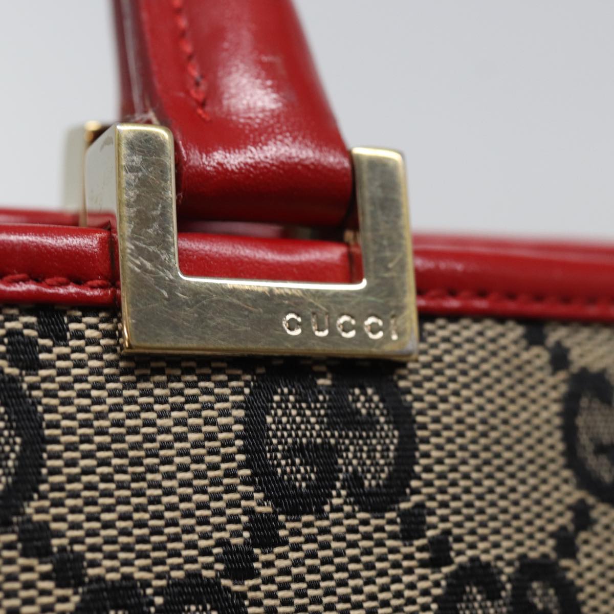 GUCCI GG Canvas Jackie Hand Bag Red Beige 002 1065 3444 77824