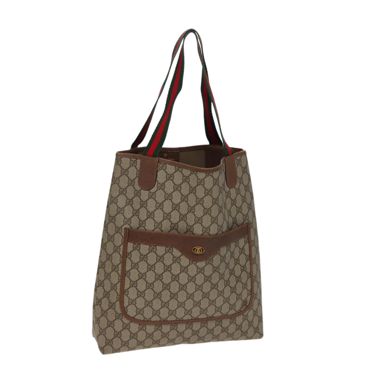 GUCCI GG Supreme Web Sherry Line Tote Bag PVC Beige Red 378 02 003 77830