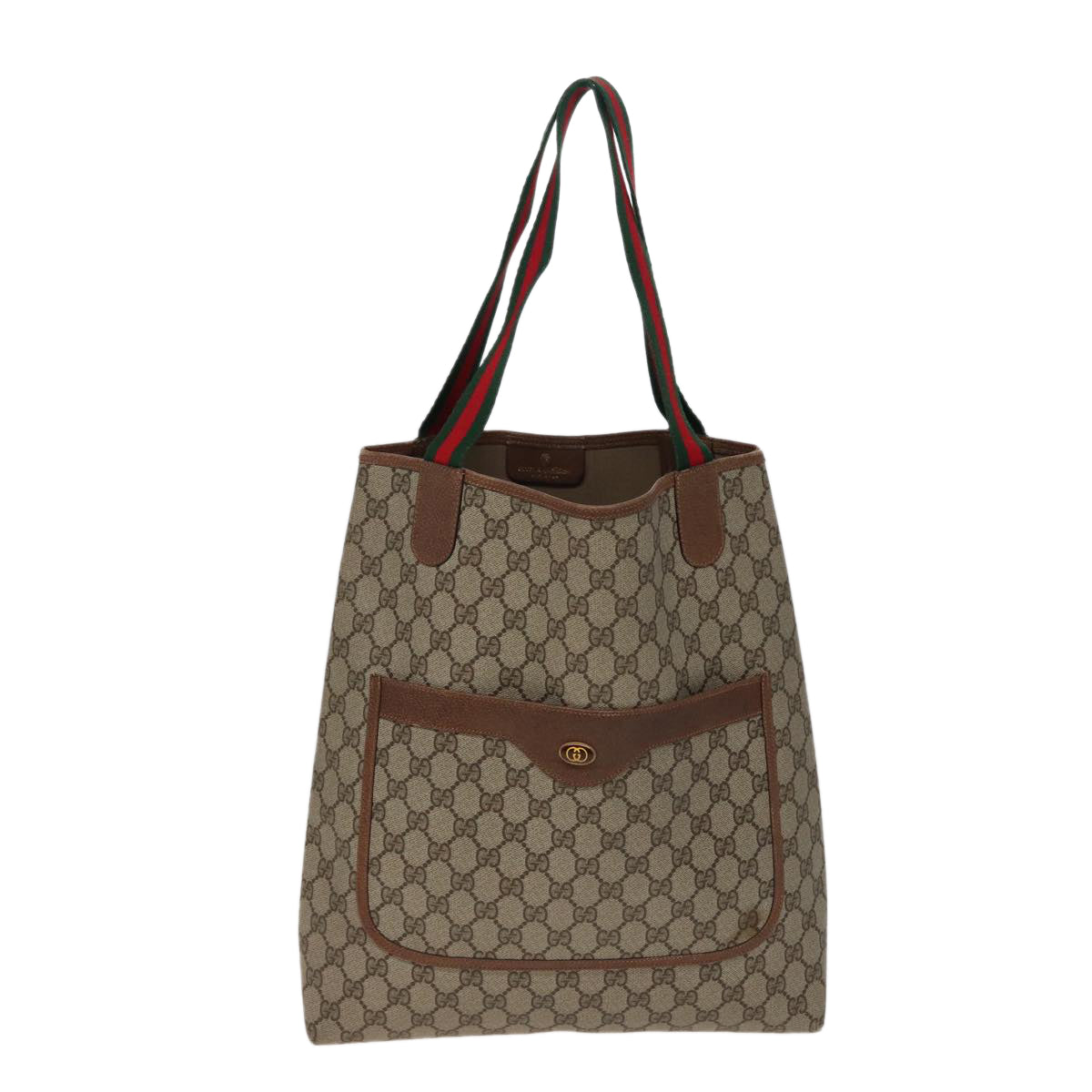 GUCCI GG Supreme Web Sherry Line Tote Bag PVC Beige Red 378 02 003 77830