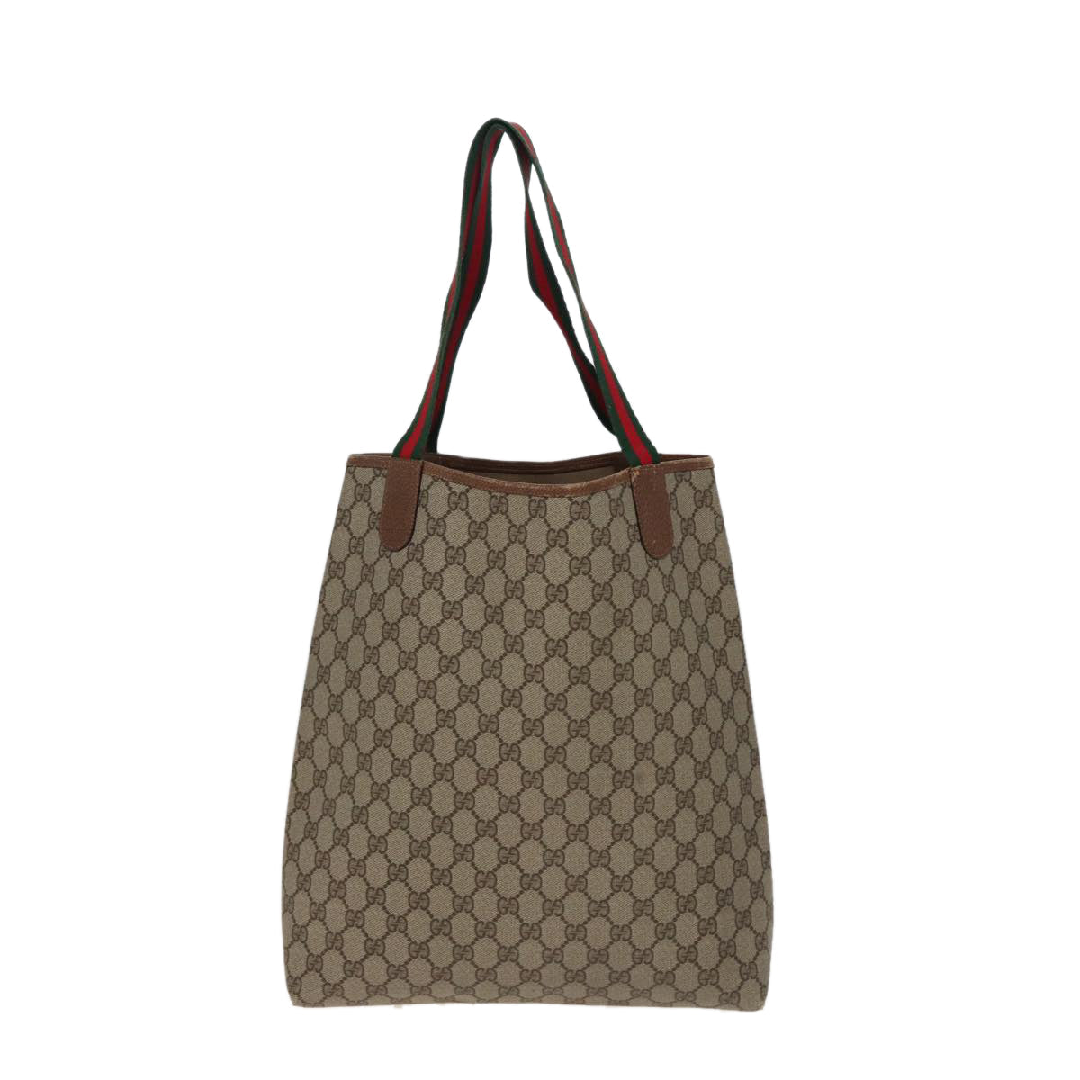 GUCCI GG Supreme Web Sherry Line Tote Bag PVC Beige Red 378 02 003 77830