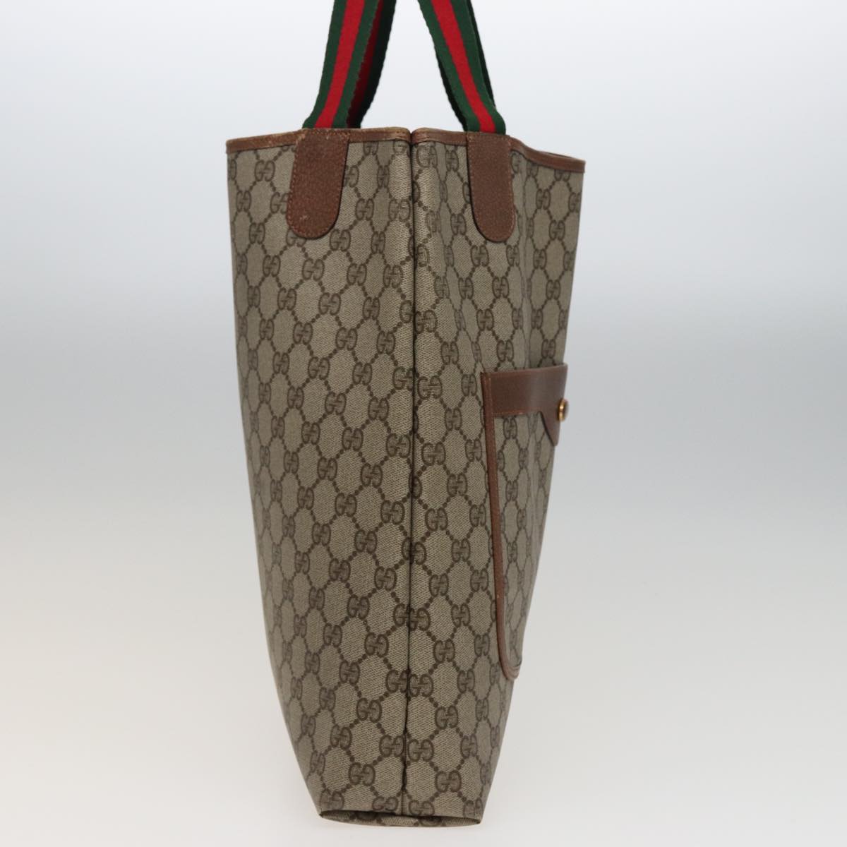 GUCCI GG Supreme Web Sherry Line Tote Bag PVC Beige Red 378 02 003 77830