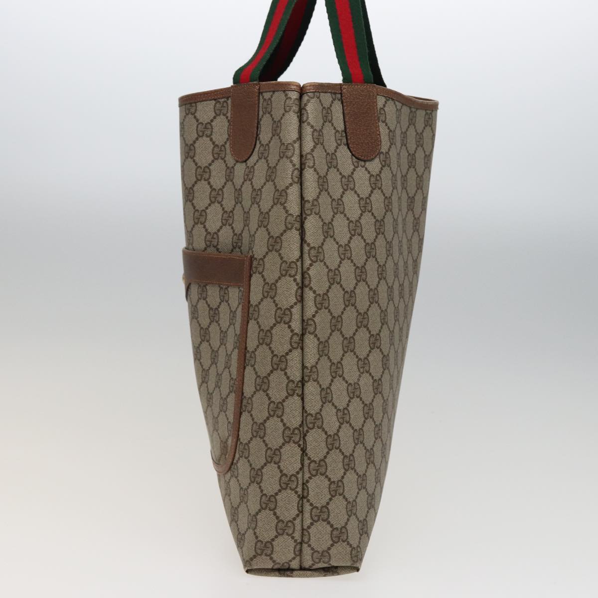 GUCCI GG Supreme Web Sherry Line Tote Bag PVC Beige Red 378 02 003 77830