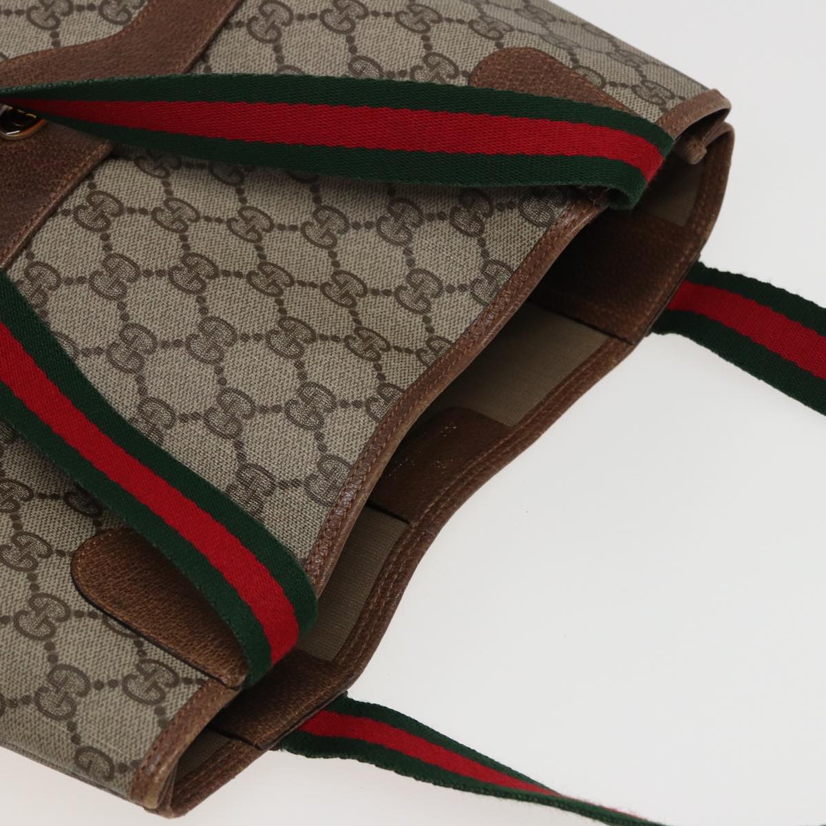 GUCCI GG Supreme Web Sherry Line Tote Bag PVC Beige Red 378 02 003 77830