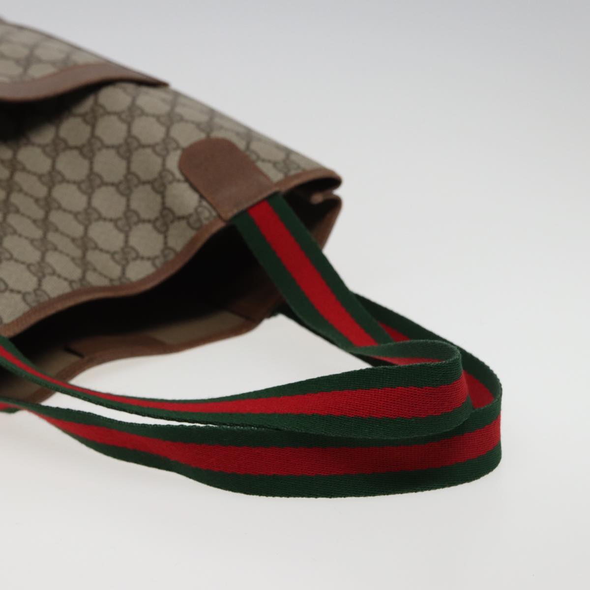GUCCI GG Supreme Web Sherry Line Tote Bag PVC Beige Red 378 02 003 77830