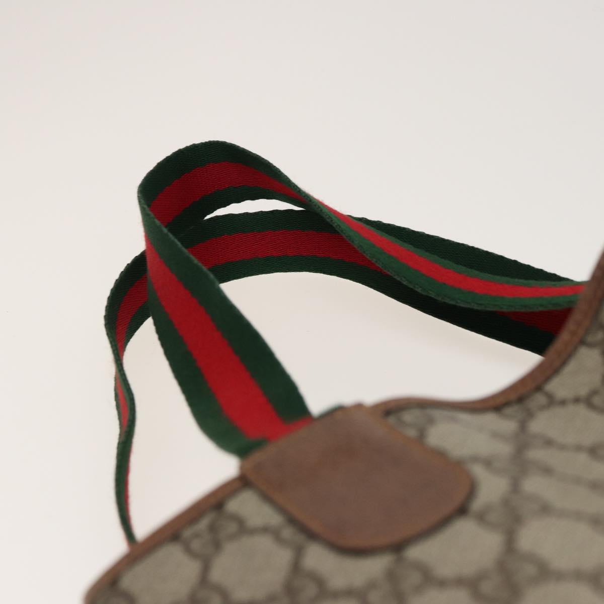 GUCCI GG Supreme Web Sherry Line Tote Bag PVC Beige Red 378 02 003 77830