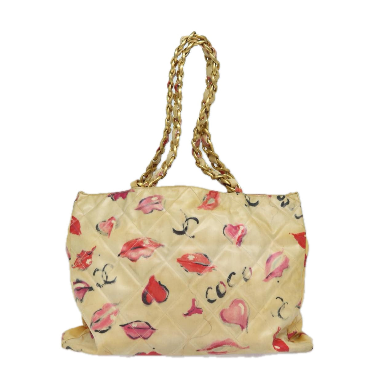 CHANEL Chain Tote Bag Vinyl White CC 77840