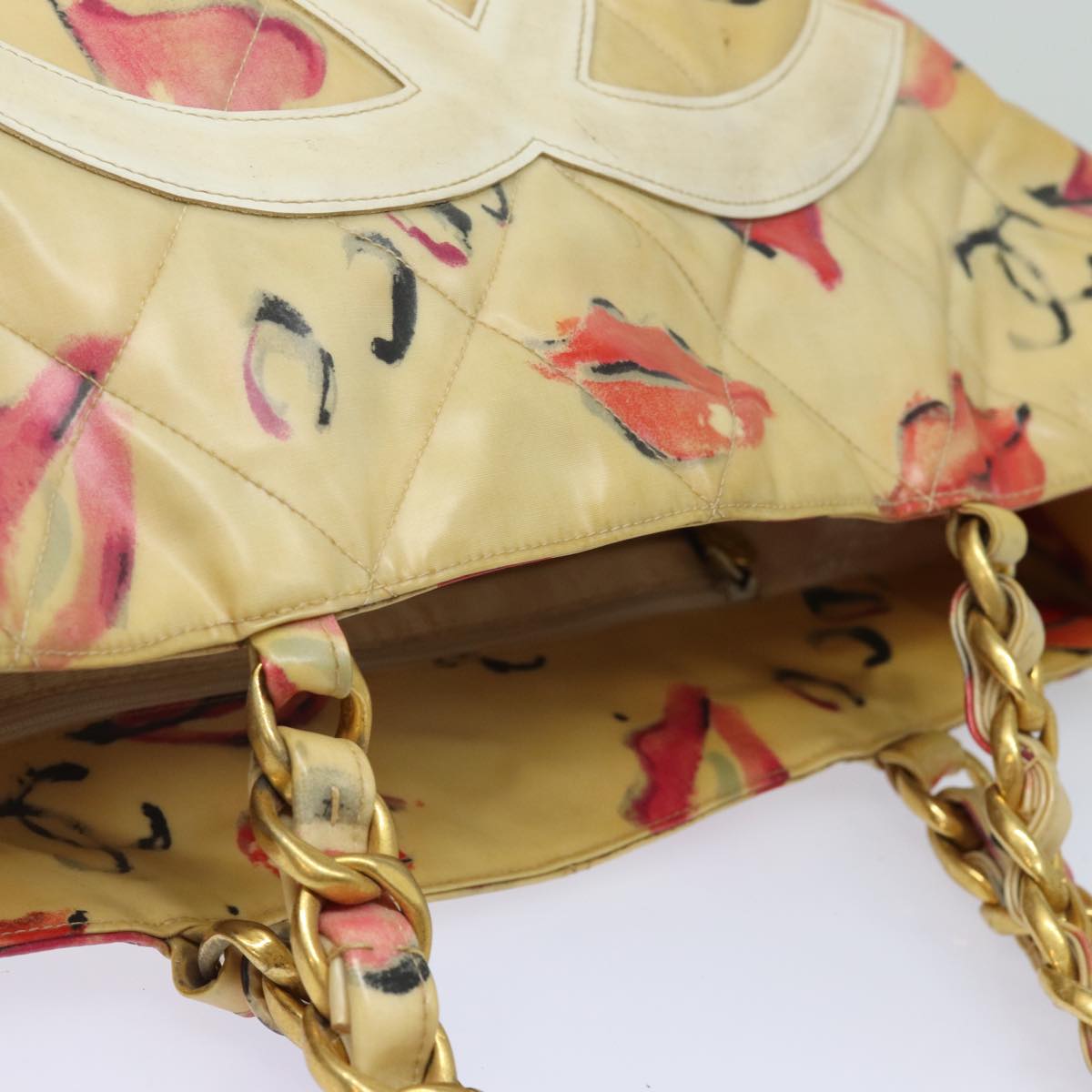 CHANEL Chain Tote Bag Vinyl White CC 77840