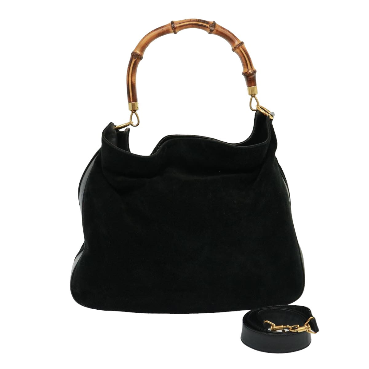 GUCCI Bamboo Shoulder Bag Leather Suede 2way Black 001 1014 1577 78086