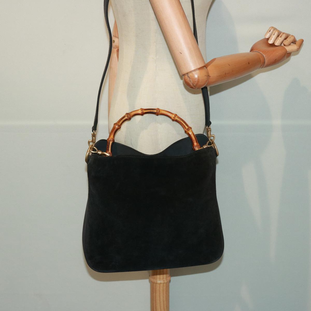 GUCCI Shoulder Bag Leather Suede 2way Black 001 2058 1638 0 78087