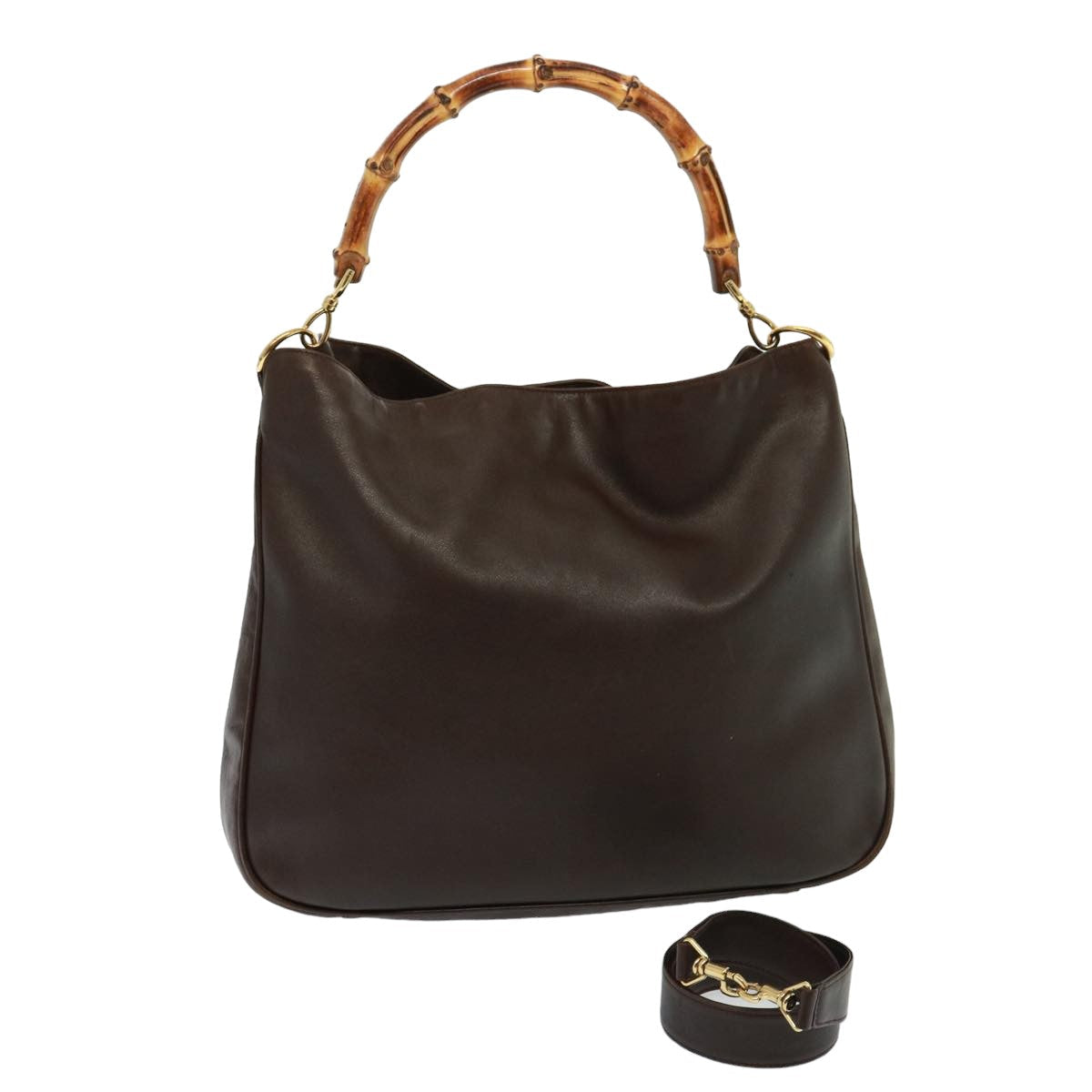 GUCCI Bamboo Shoulder Bag Leather 2way Brown 001 3754 1577 78088