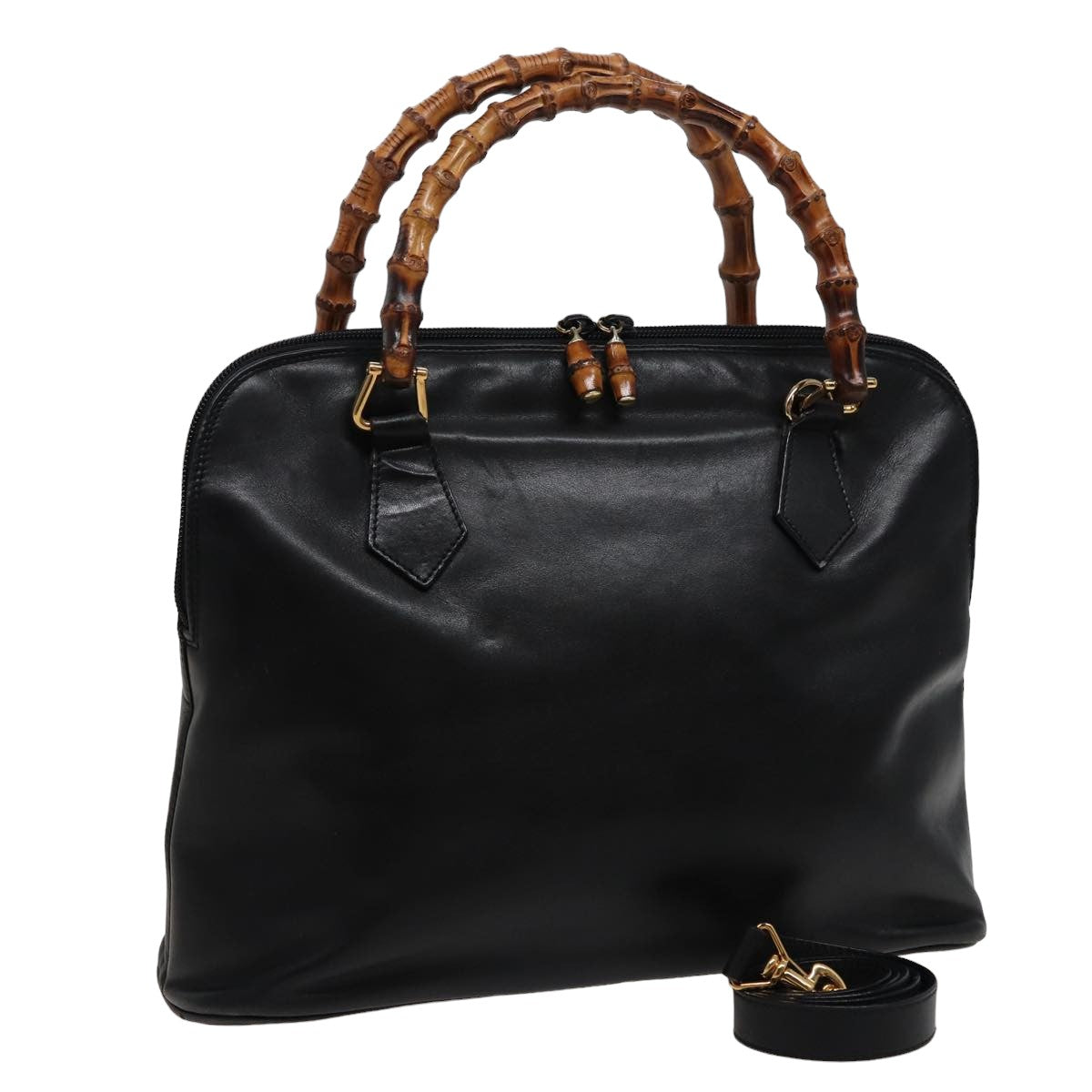 GUCCI Bamboo Shoulder Bag Leather 2way Black 000 1186 0289 78089