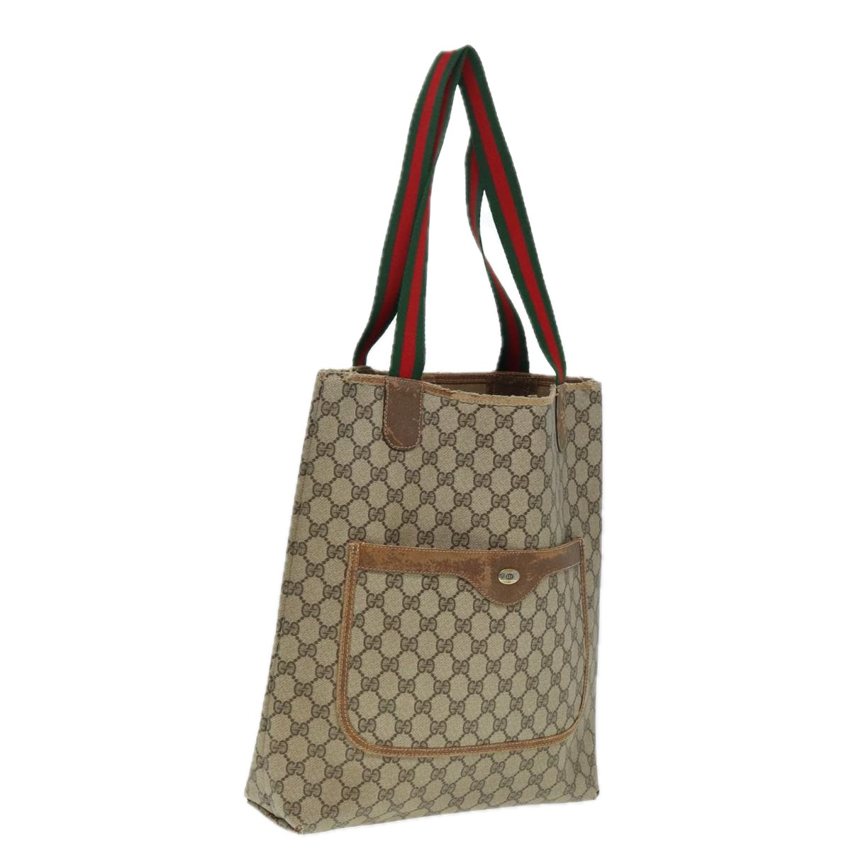 GUCCI GG Supreme Web Sherry Line Tote Bag PVC Beige Red 39 02 003 78095