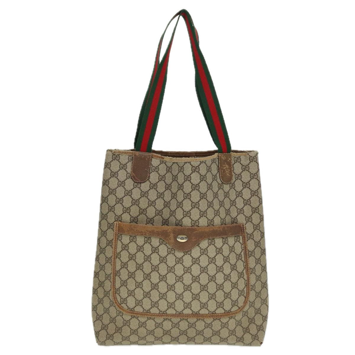GUCCI GG Supreme Web Sherry Line Tote Bag PVC Beige Red 39 02 003 78095