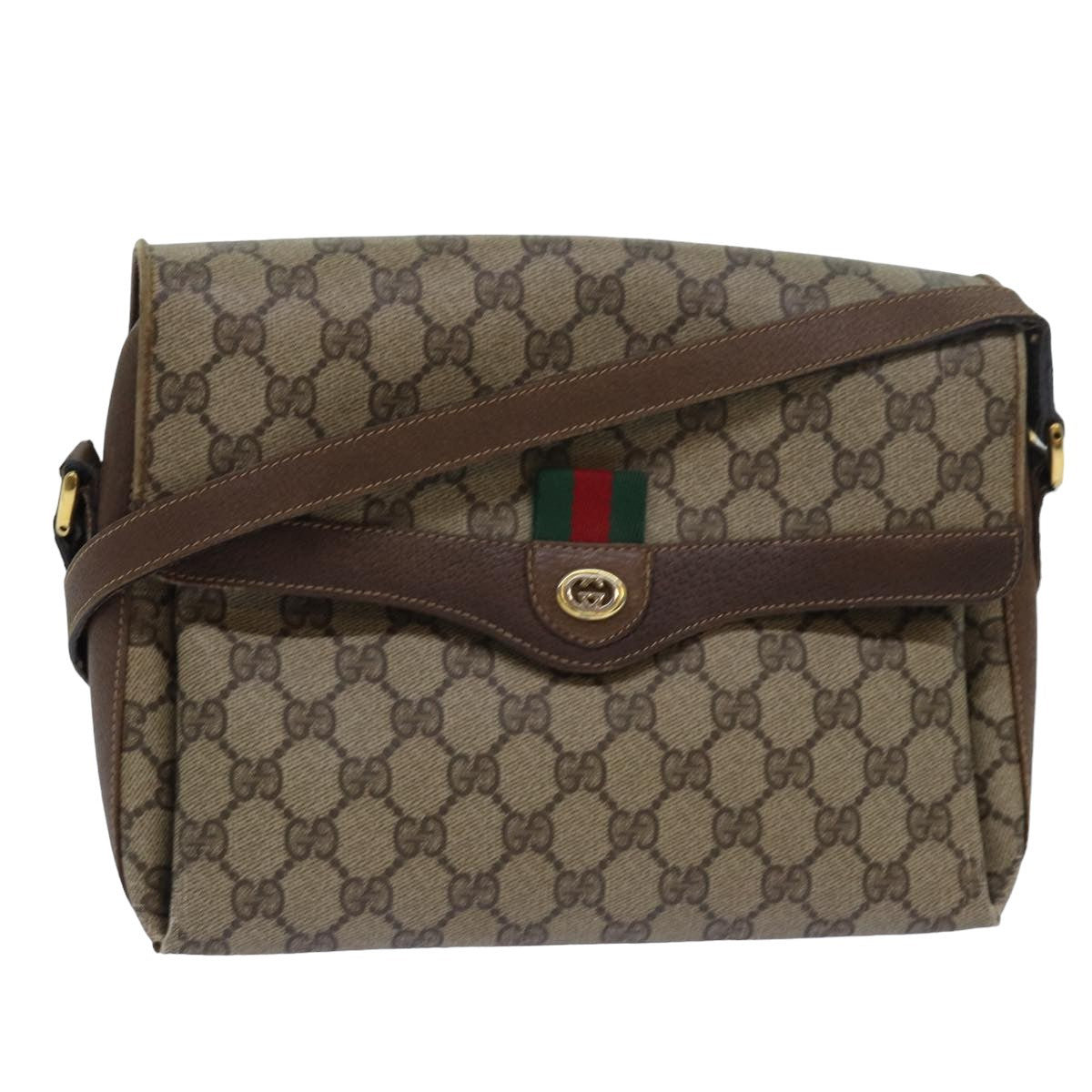 GUCCI GG Supreme Web Sherry Line Shoulder Bag PVC Beige 904 02 084 78097