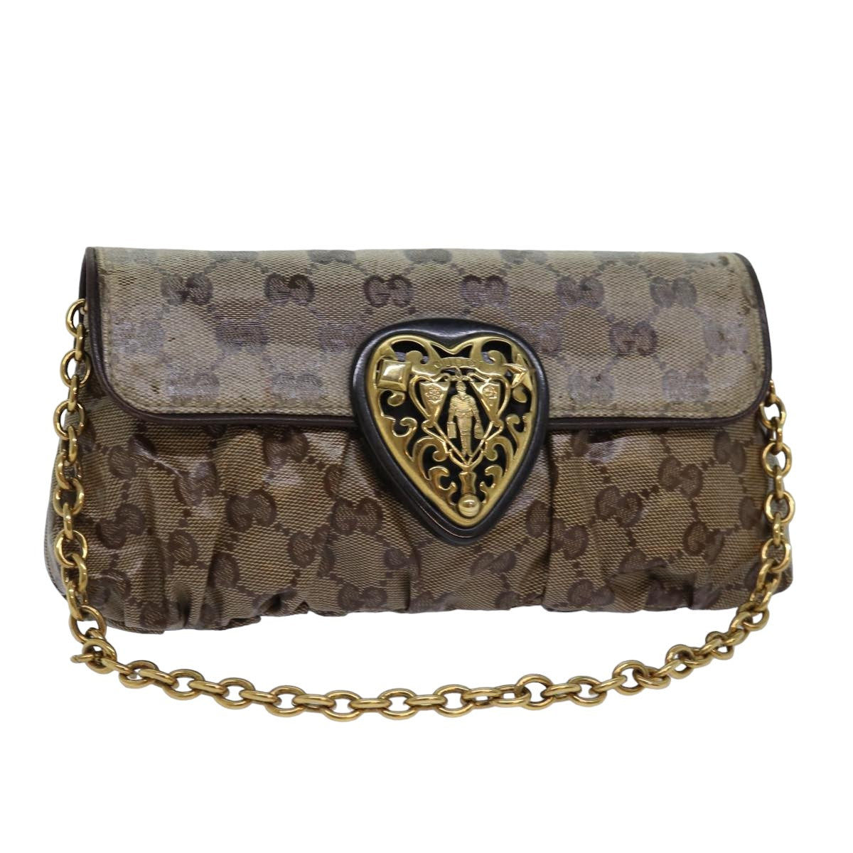 GUCCI GG Crystal Hysteria Chain Shoulder Bag Beige 208710 78098