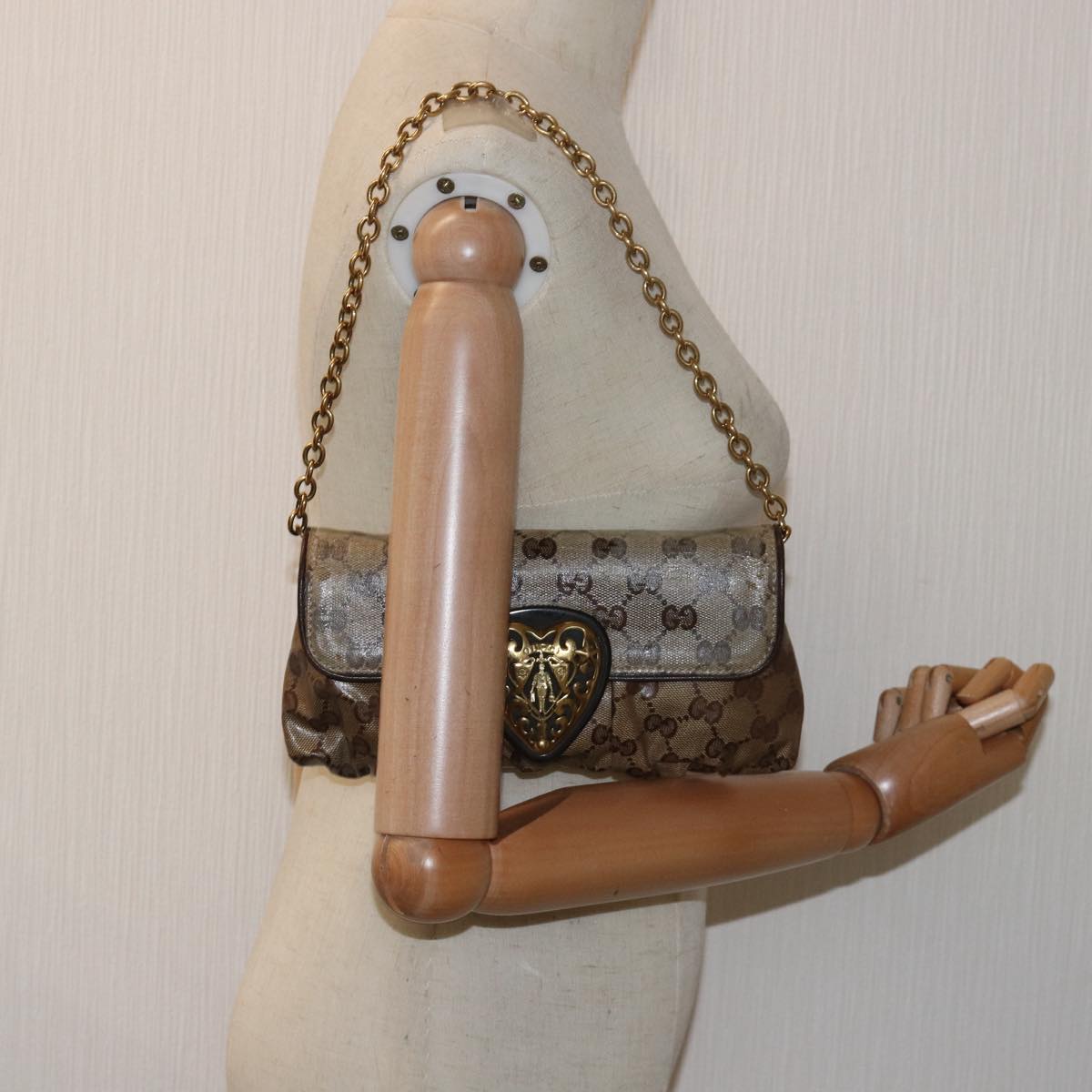 GUCCI GG Crystal Hysteria Chain Shoulder Bag Beige 208710 78098