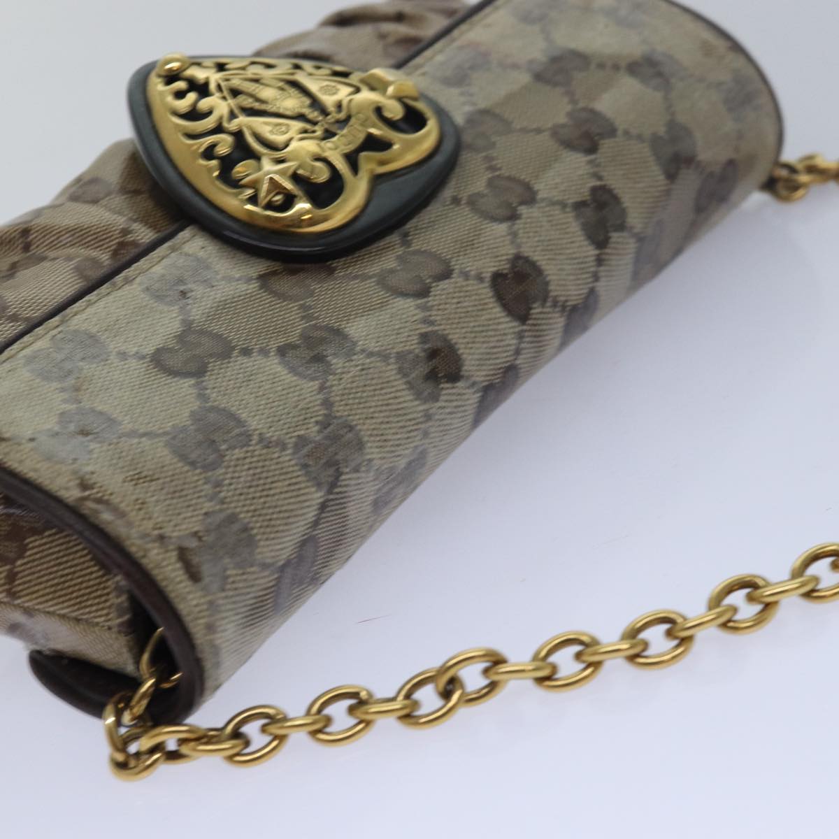 GUCCI GG Crystal Hysteria Chain Shoulder Bag Beige 208710 78098