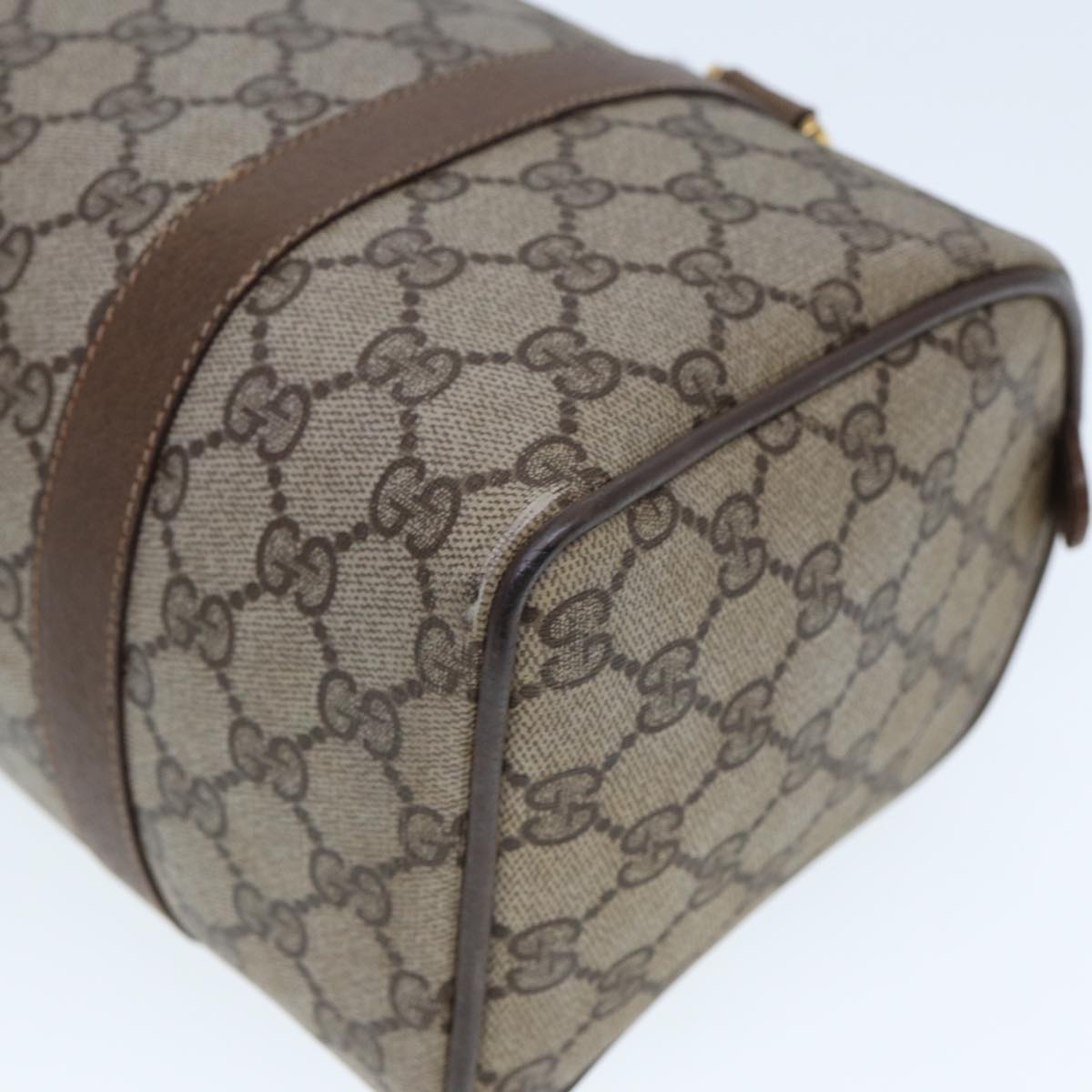 GUCCI GG Supreme Web Sherry Line Boston Bag PVC Leather Beige 78100