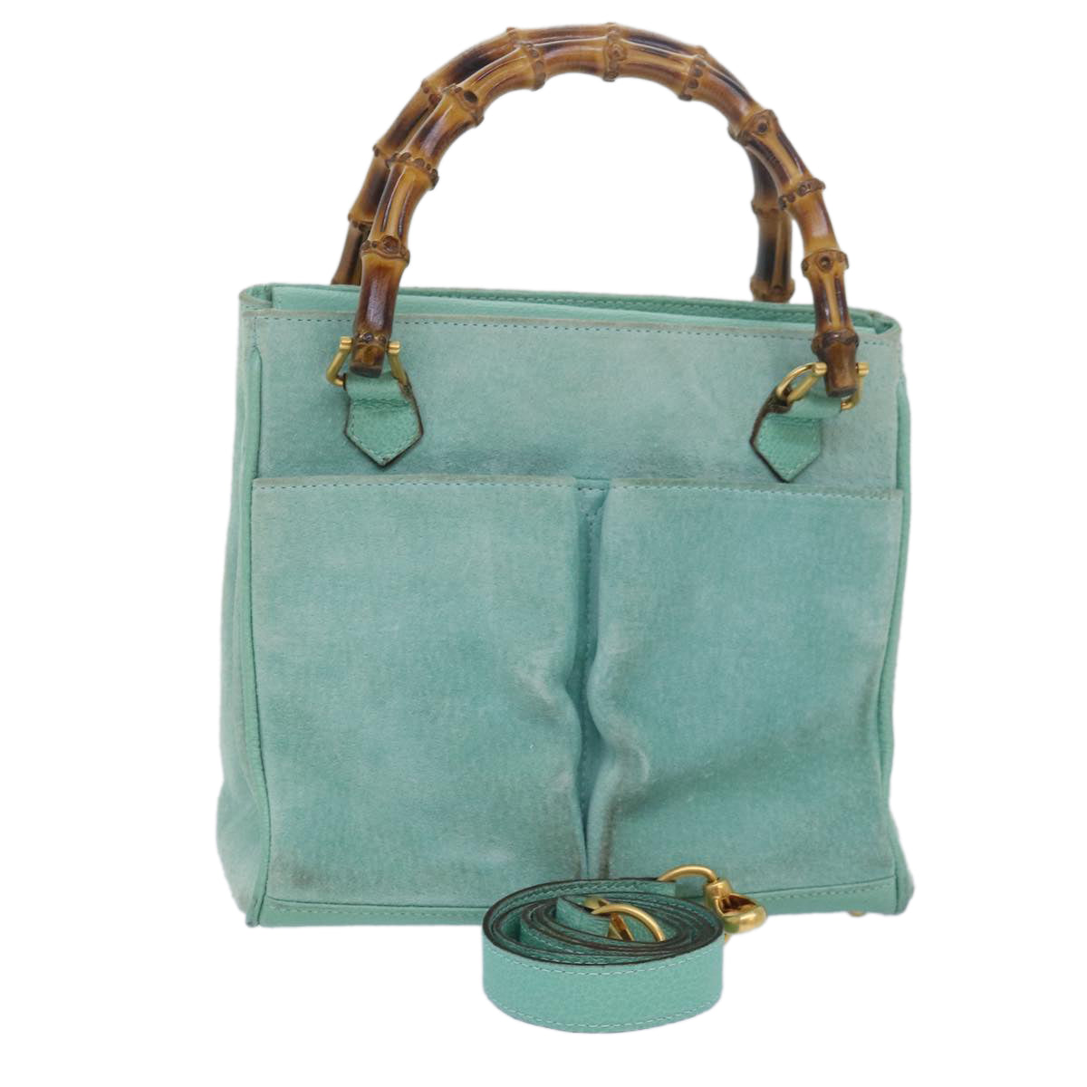 GUCCI Bamboo Hand Bag Suede 2way Light Blue 000 122 0316 78217