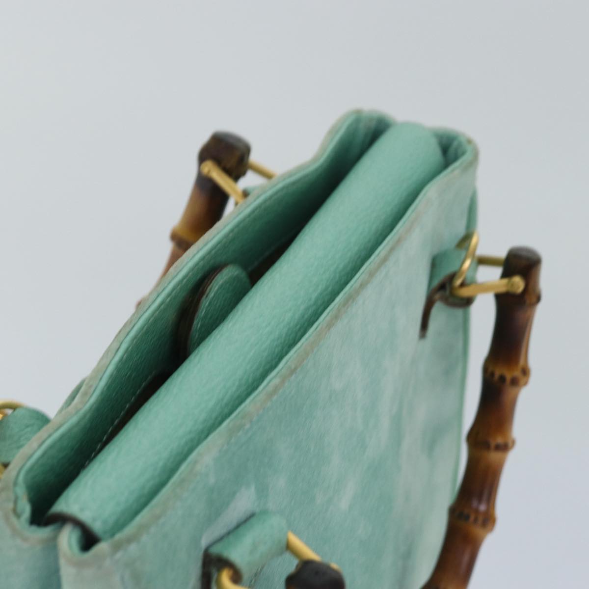 GUCCI Bamboo Hand Bag Suede 2way Light Blue 000 122 0316 78217