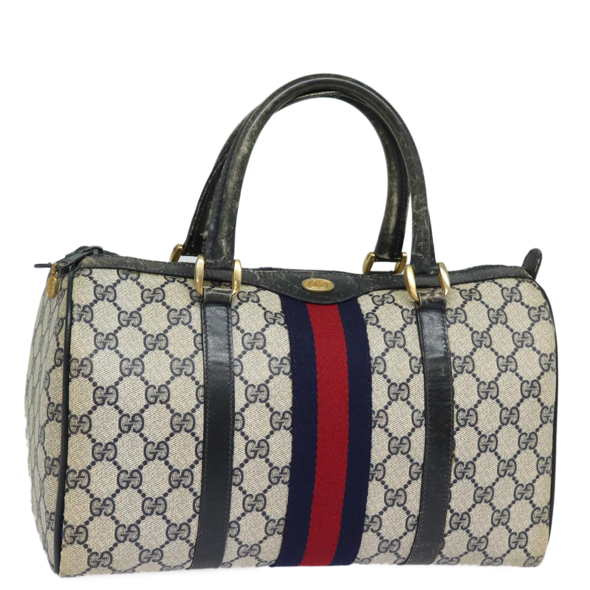 GUCCI GG Canvas Sherry Line Boston Bag Navy Red 012 3842 33 39 78228