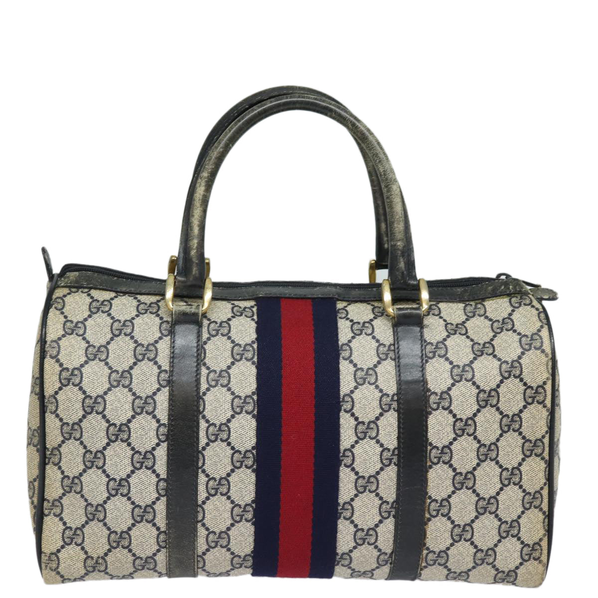 GUCCI GG Canvas Sherry Line Boston Bag Navy Red 012 3842 33 39 78228