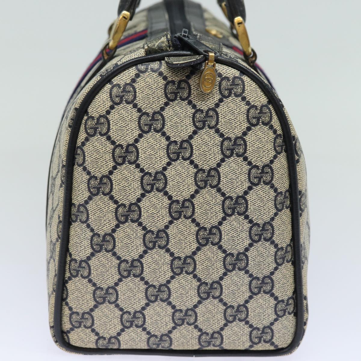 GUCCI GG Canvas Sherry Line Boston Bag Navy Red 012 3842 33 39 78228