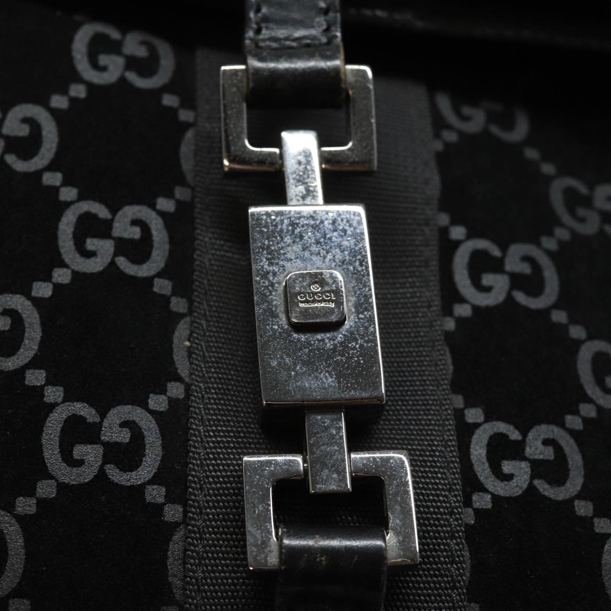 GUCCI GG Canvas Jackie Shoulder Bag Suede Black 001 3355 78237