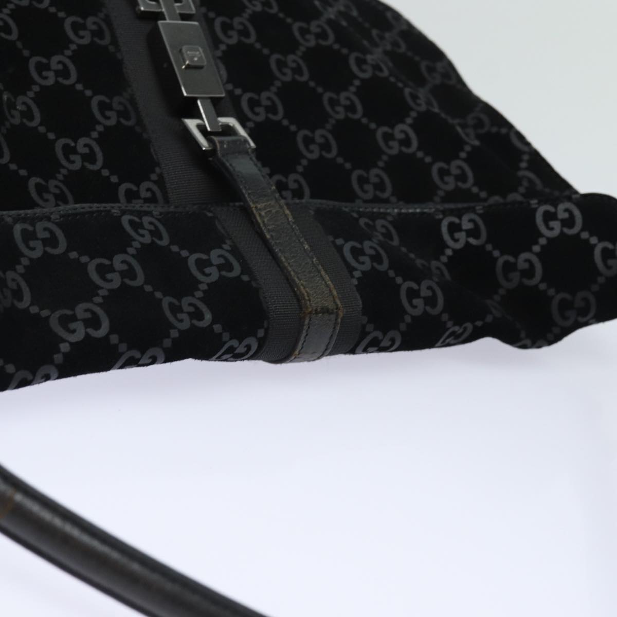 GUCCI GG Canvas Jackie Shoulder Bag Suede Black 001 3355 78237