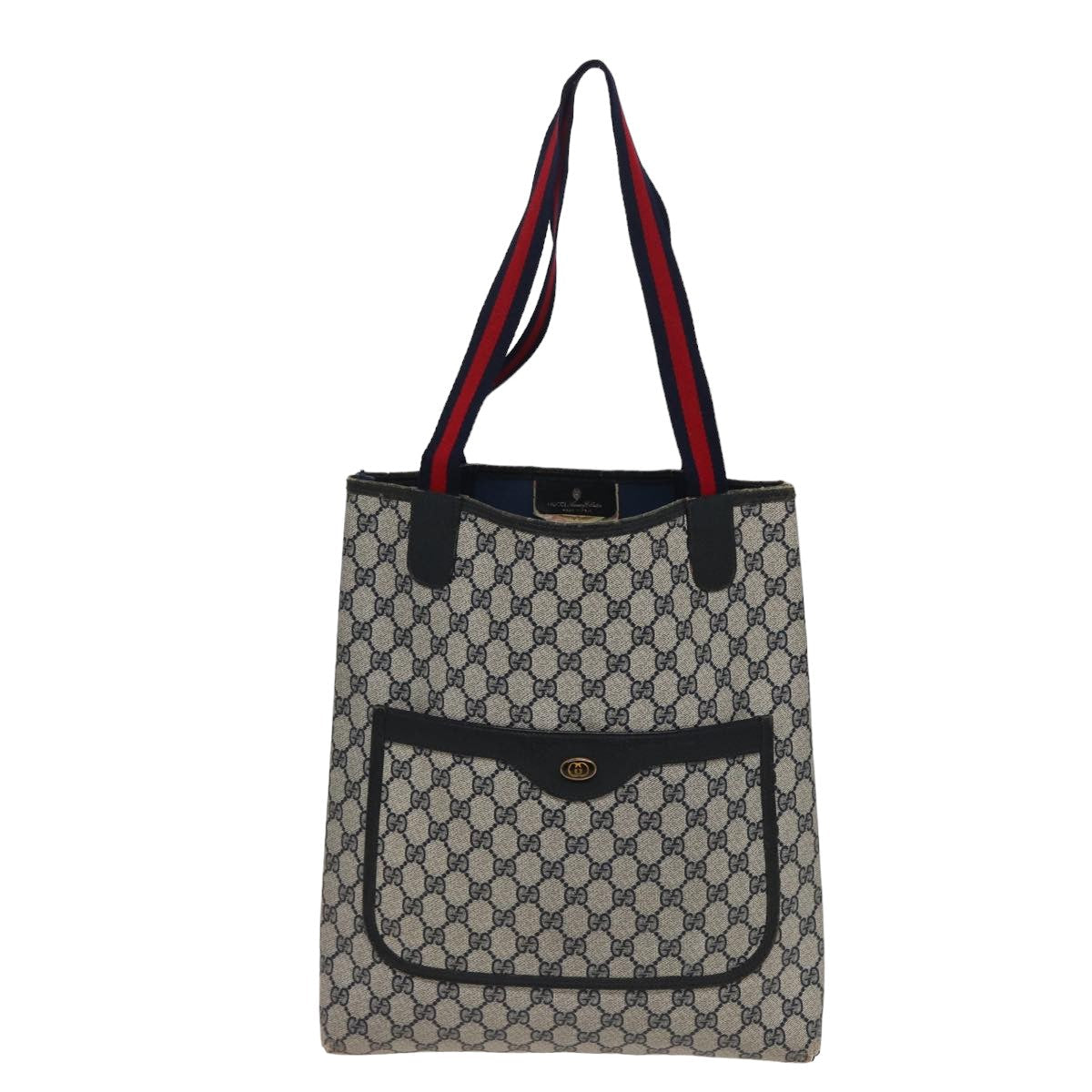 GUCCI GG Supreme Sherry Line Tote Bag PVC Leather Navy Red 39 02 003 78244
