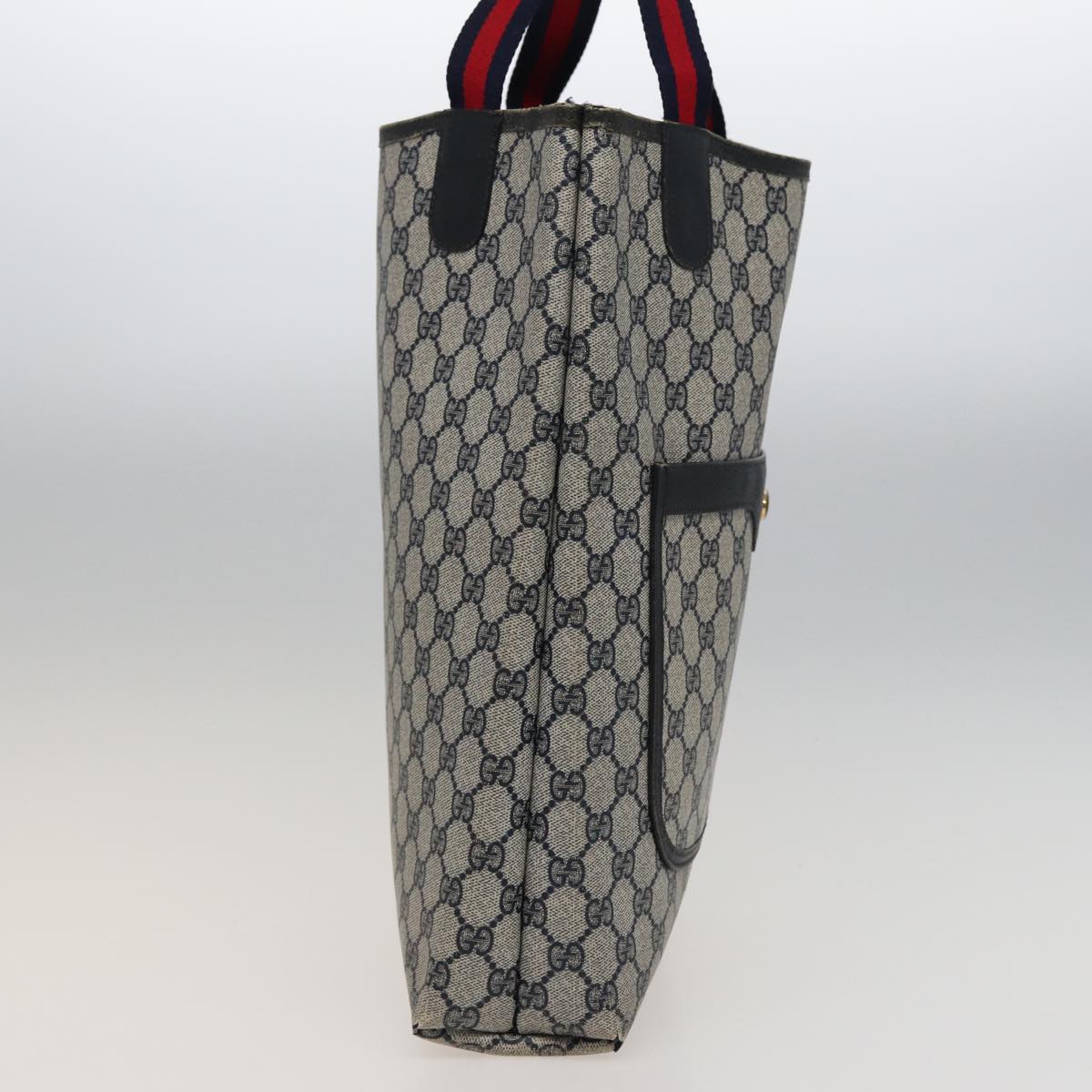 GUCCI GG Supreme Sherry Line Tote Bag PVC Leather Navy Red 39 02 003 78244