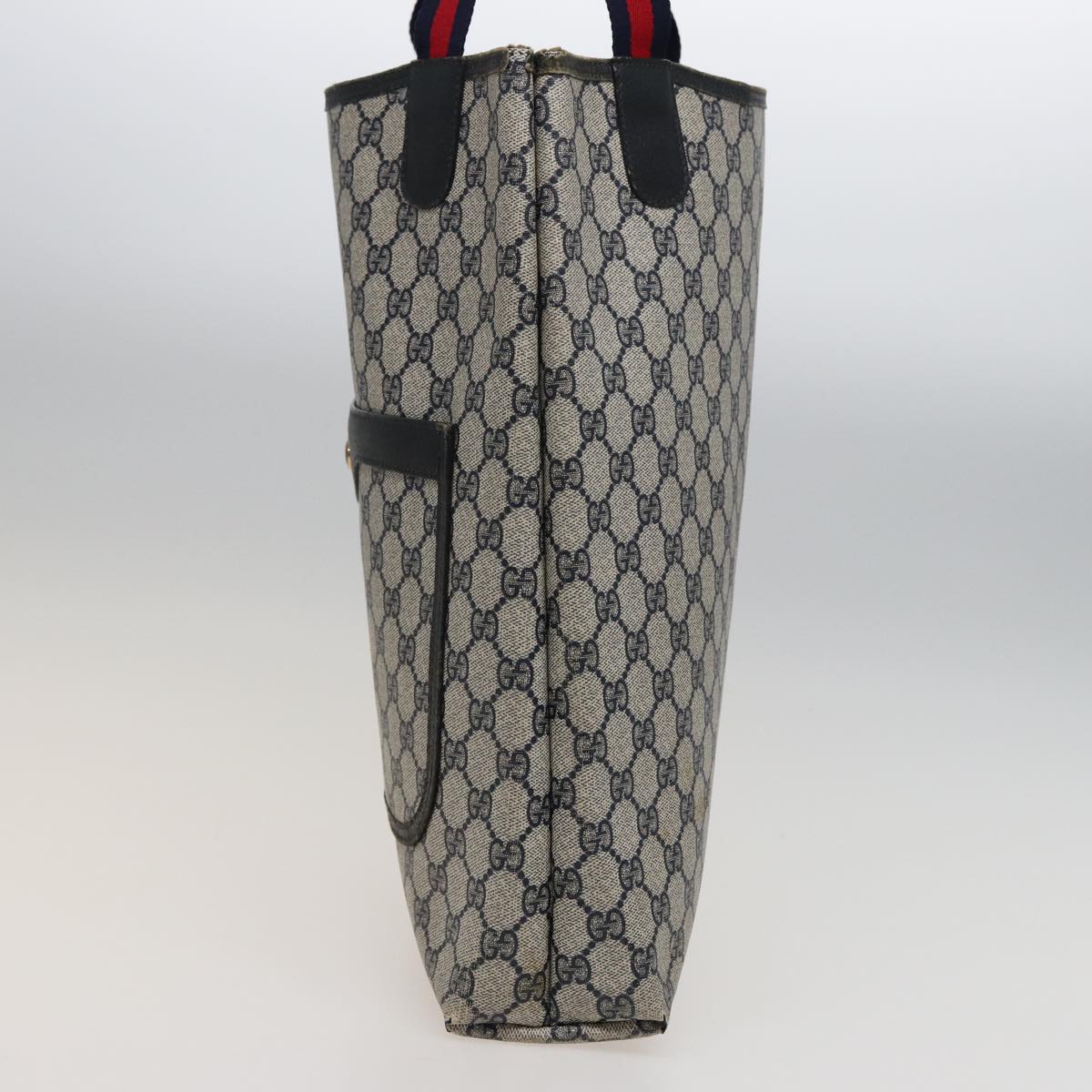 GUCCI GG Supreme Sherry Line Tote Bag PVC Leather Navy Red 39 02 003 78244