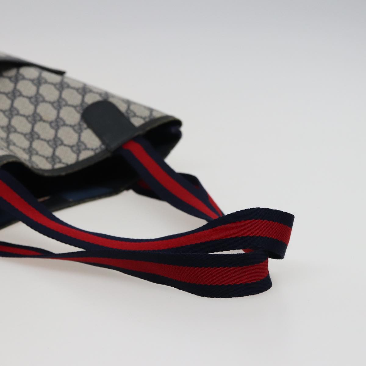 GUCCI GG Supreme Sherry Line Tote Bag PVC Leather Navy Red 39 02 003 78244