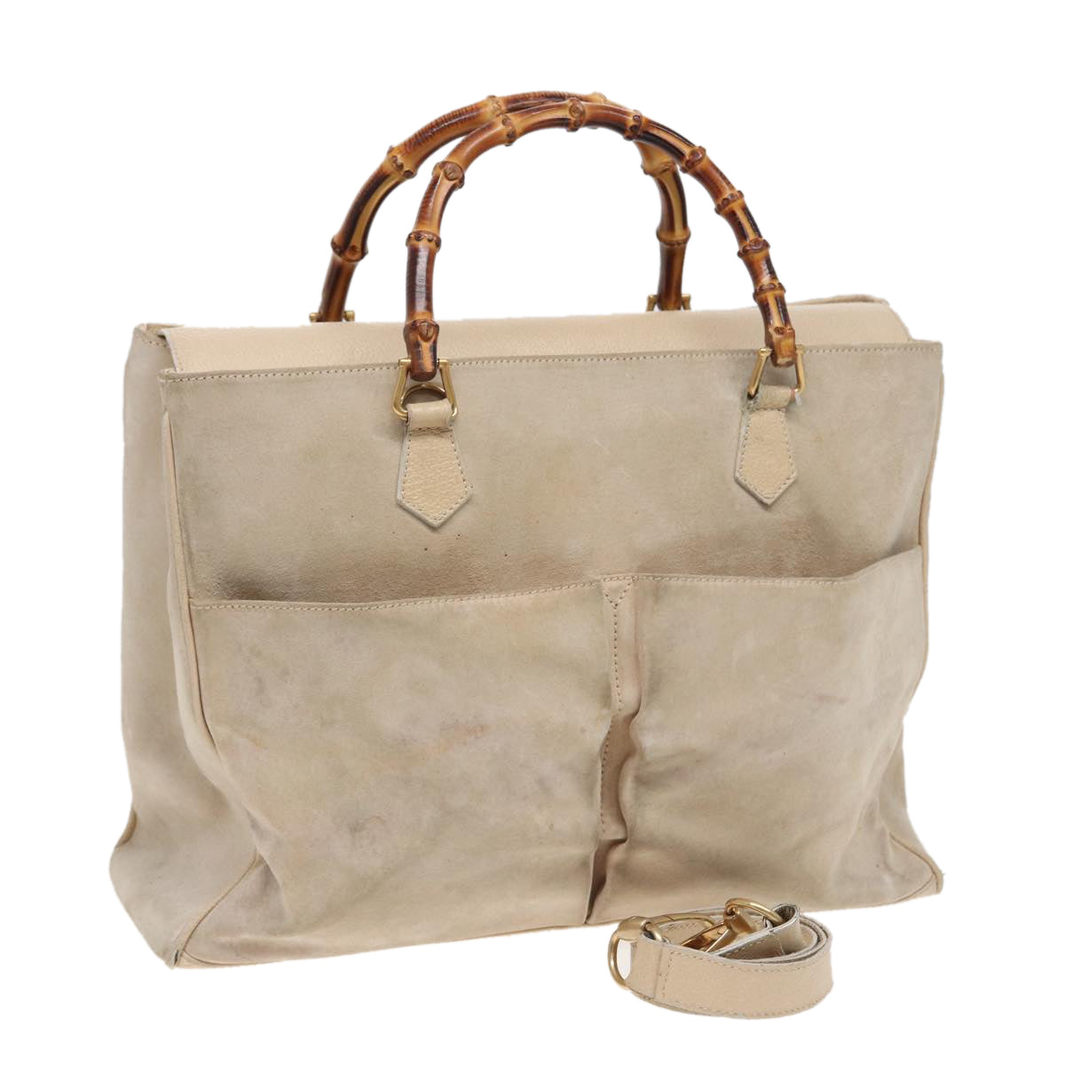 GUCCI Bamboo Tote Bag Suede 2way Beige 002 2855 0322 0 78245