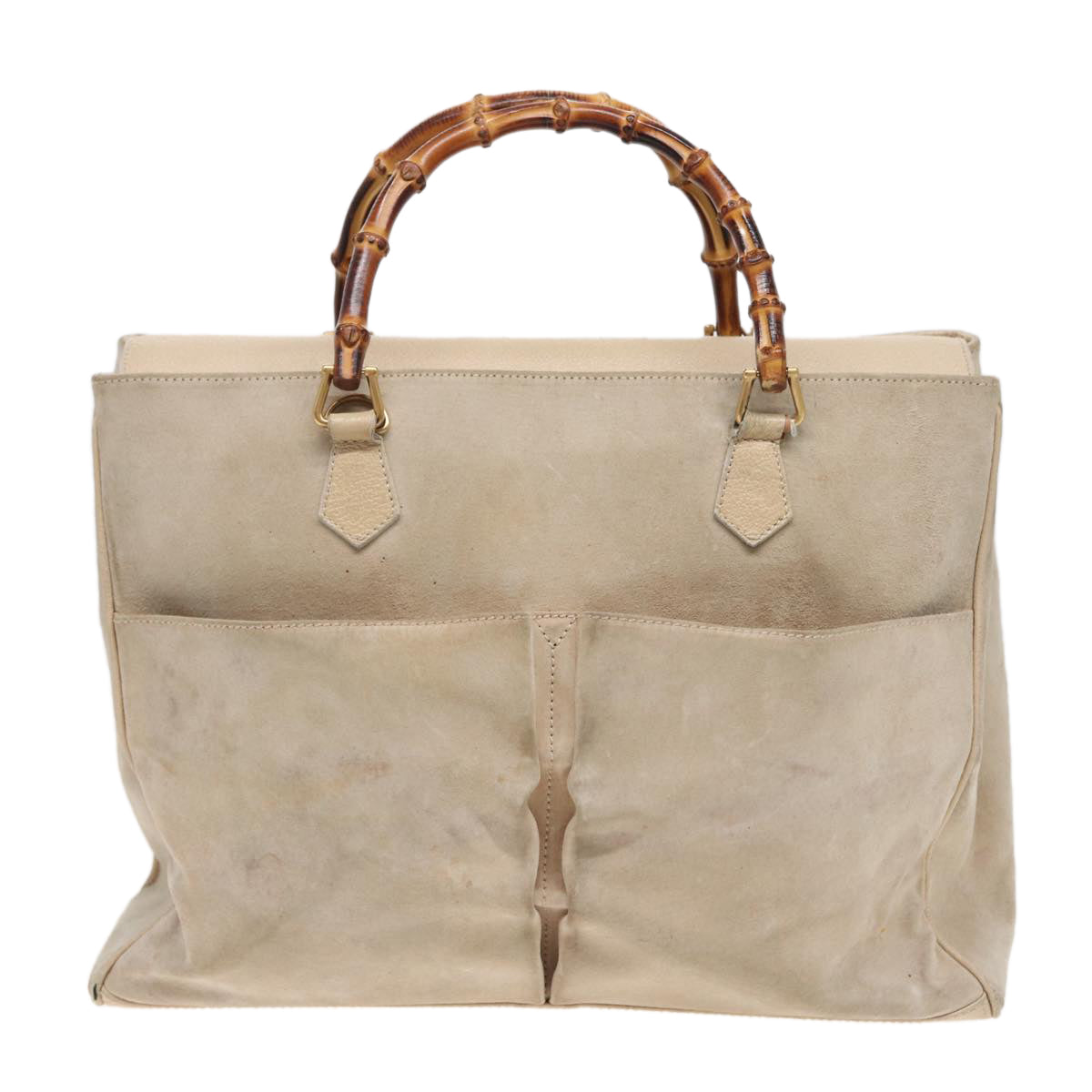 GUCCI Bamboo Tote Bag Suede 2way Beige 002 2855 0322 0 78245