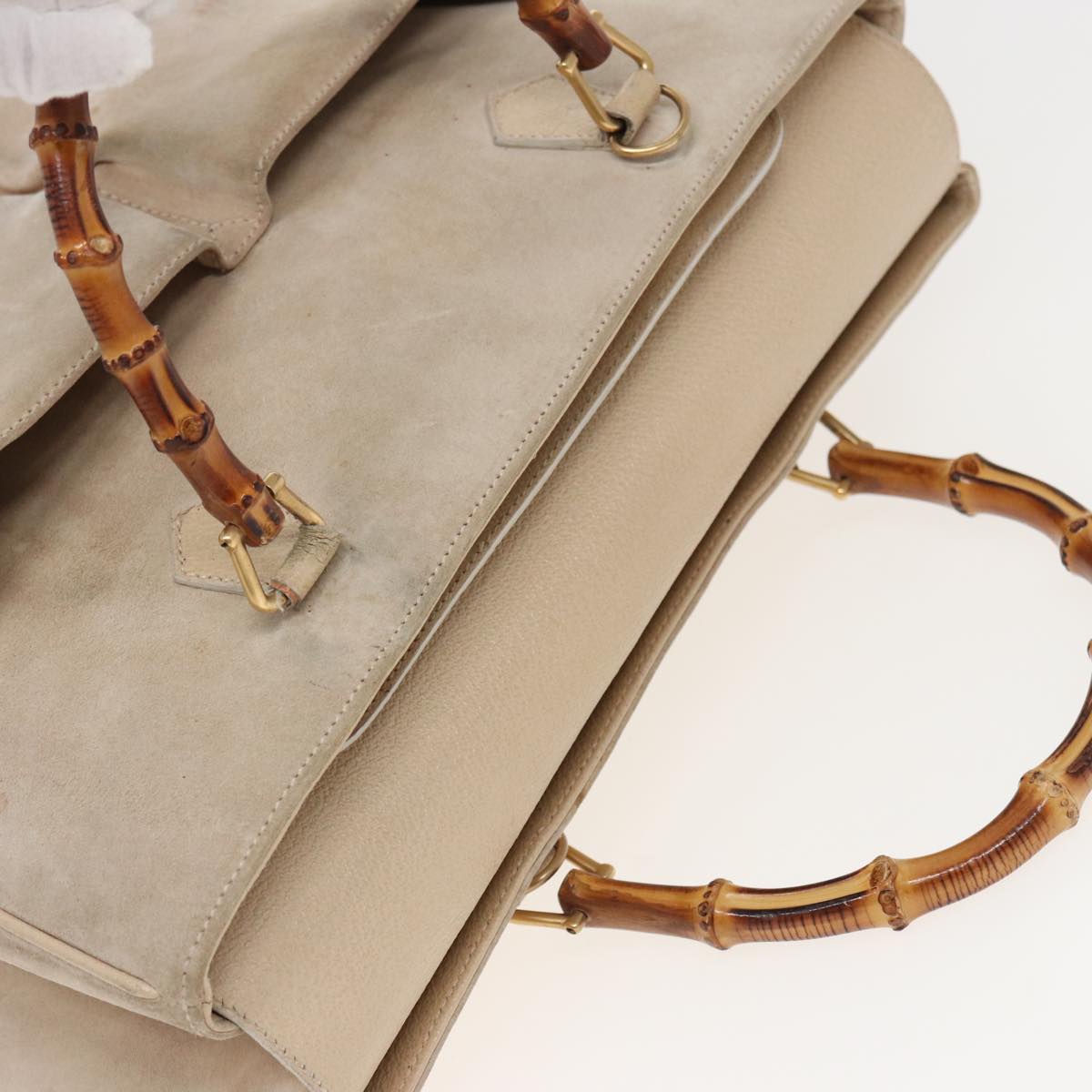 GUCCI Bamboo Tote Bag Suede 2way Beige 002 2855 0322 0 78245