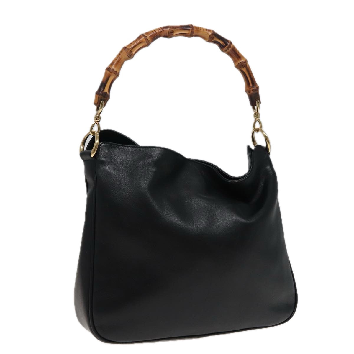 GUCCI Bamboo Shoulder Bag Leather Black 001 1638 78248