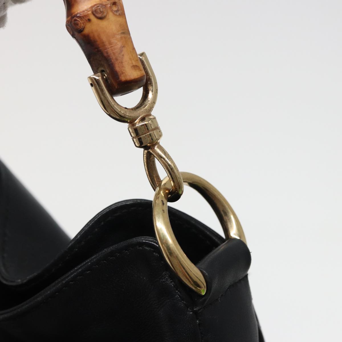 GUCCI Bamboo Shoulder Bag Leather Black 001 1638 78248