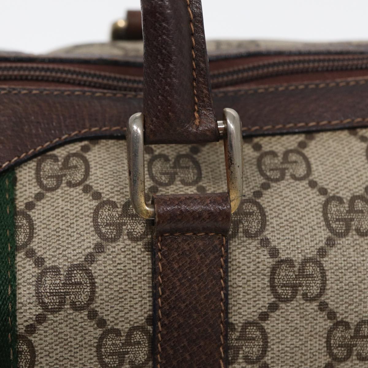 GUCCI GG Supreme Web Sherry Line Boston Bag PVC Beige Red 012 3842 78291
