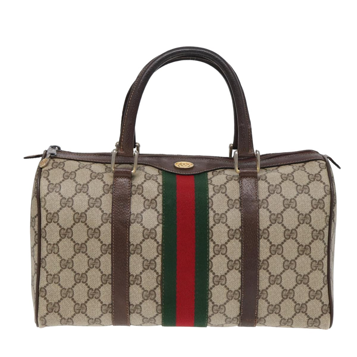 GUCCI GG Supreme Web Sherry Line Boston Bag PVC Beige Red 012 3842 78291