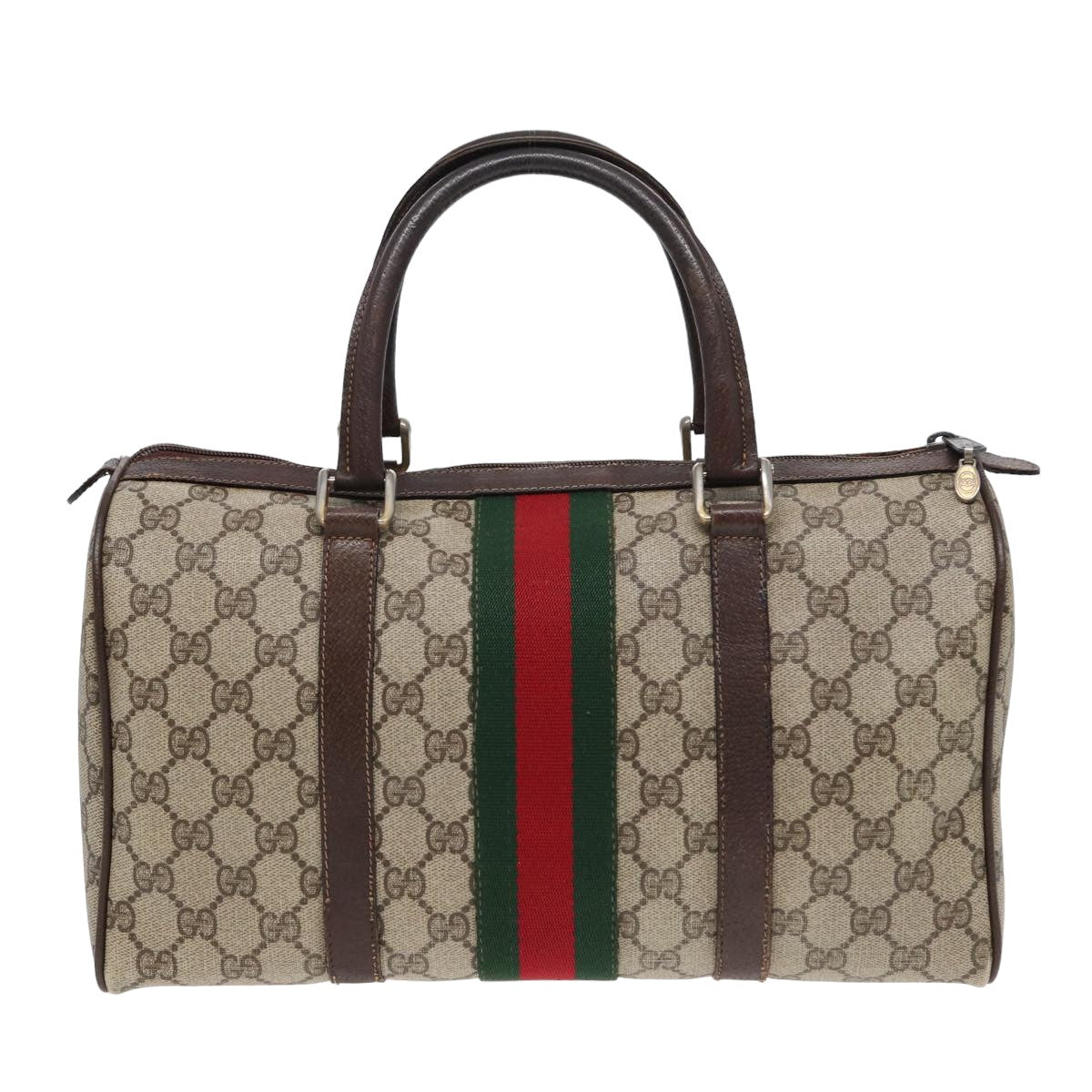GUCCI GG Supreme Web Sherry Line Boston Bag PVC Beige Red 012 3842 78291