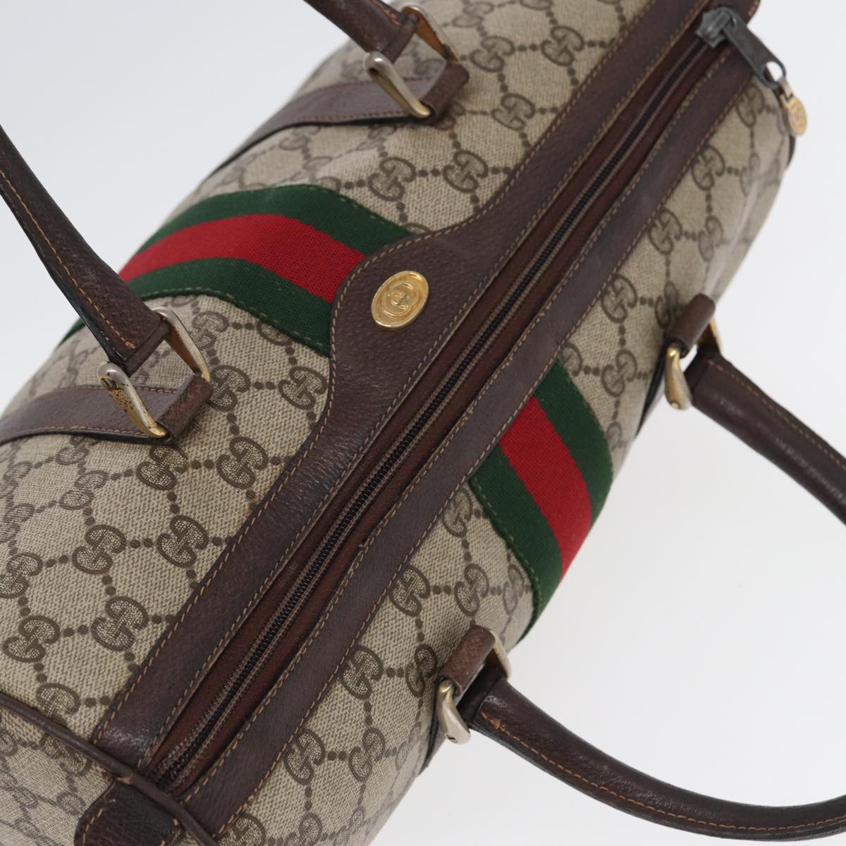 GUCCI GG Supreme Web Sherry Line Boston Bag PVC Beige Red 012 3842 78291