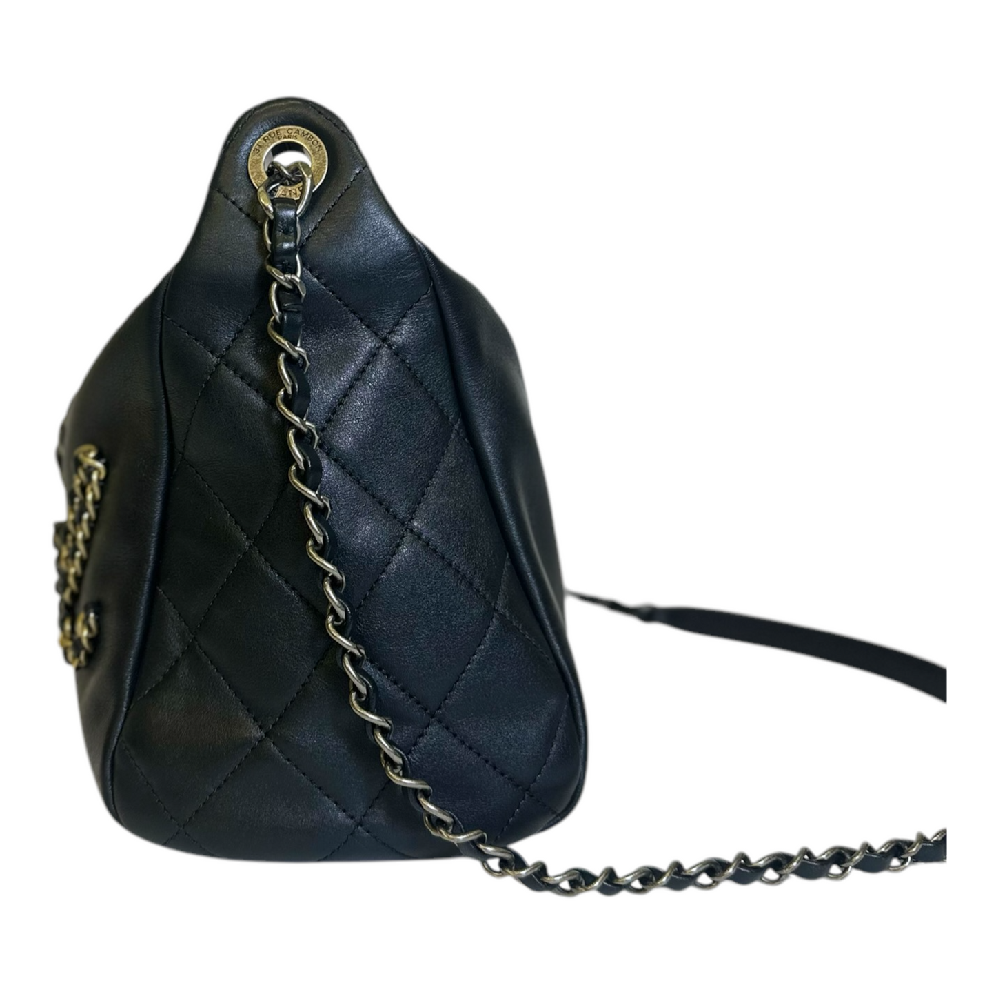 Chanel Calfskin Chain 20s Signature Hobo Black