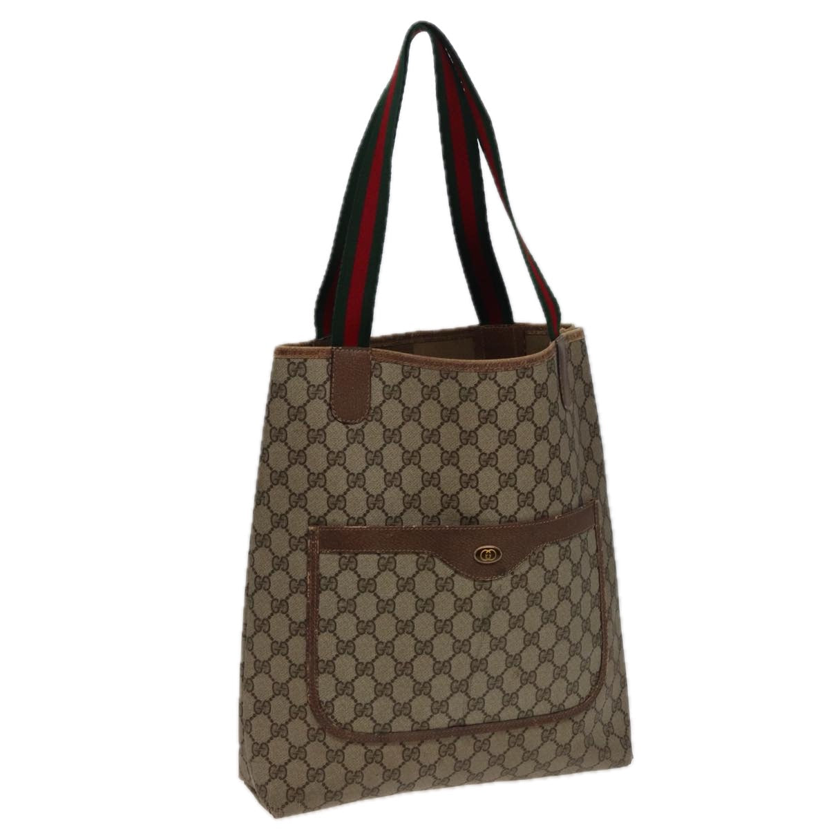 GUCCI GG Supreme Web Sherry Line Tote Bag PVC Beige Red 39 02 003 78340