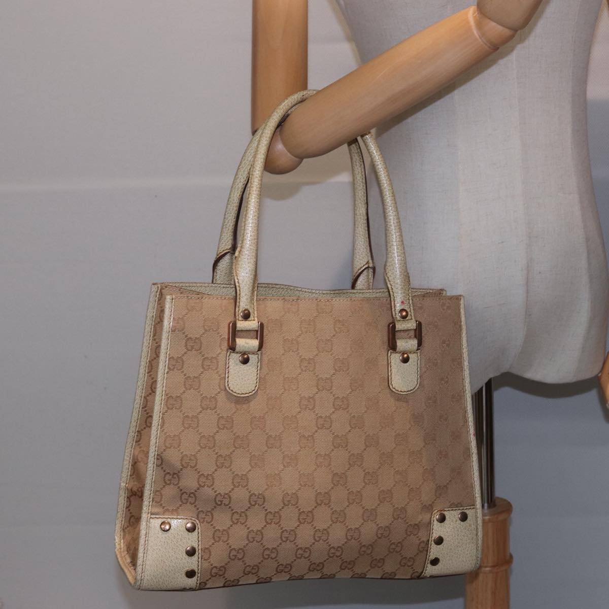 GUCCI GG Canvas Hand Bag Beige 124260 78343