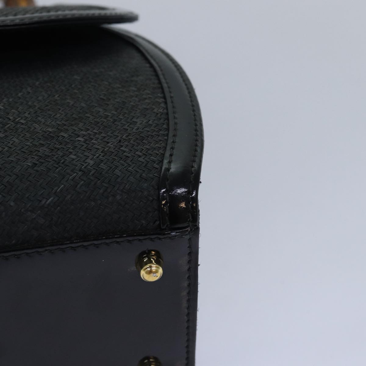 GUCCI Bamboo Hand Bag Straw Gray Black 000 46 0266 78429