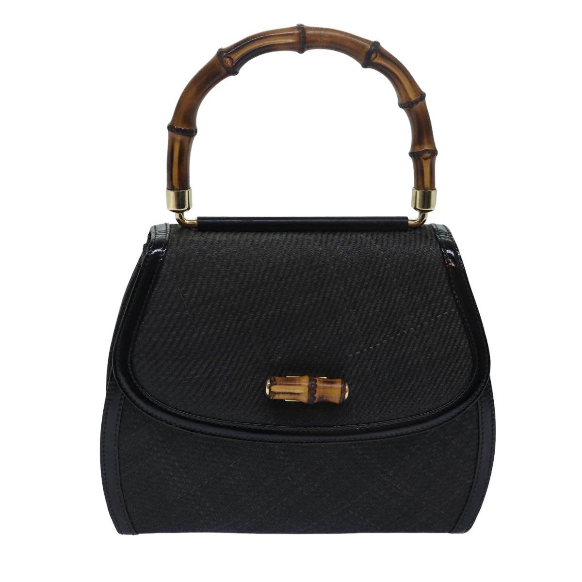 GUCCI Bamboo Hand Bag Straw Gray Black 000 46 0266 78429