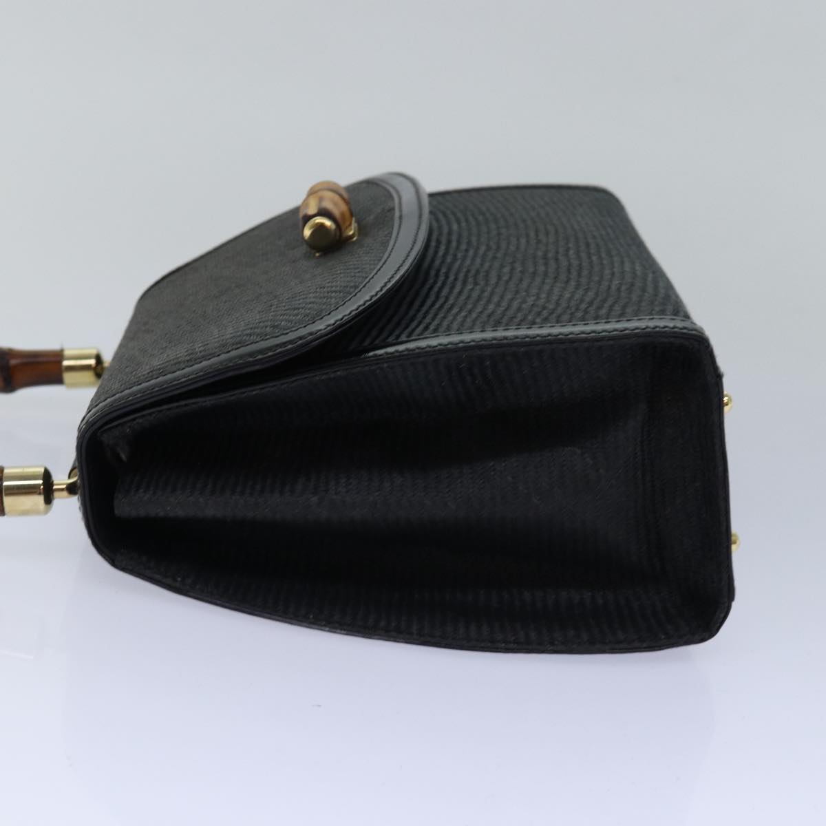 GUCCI Bamboo Hand Bag Straw Gray Black 000 46 0266 78429