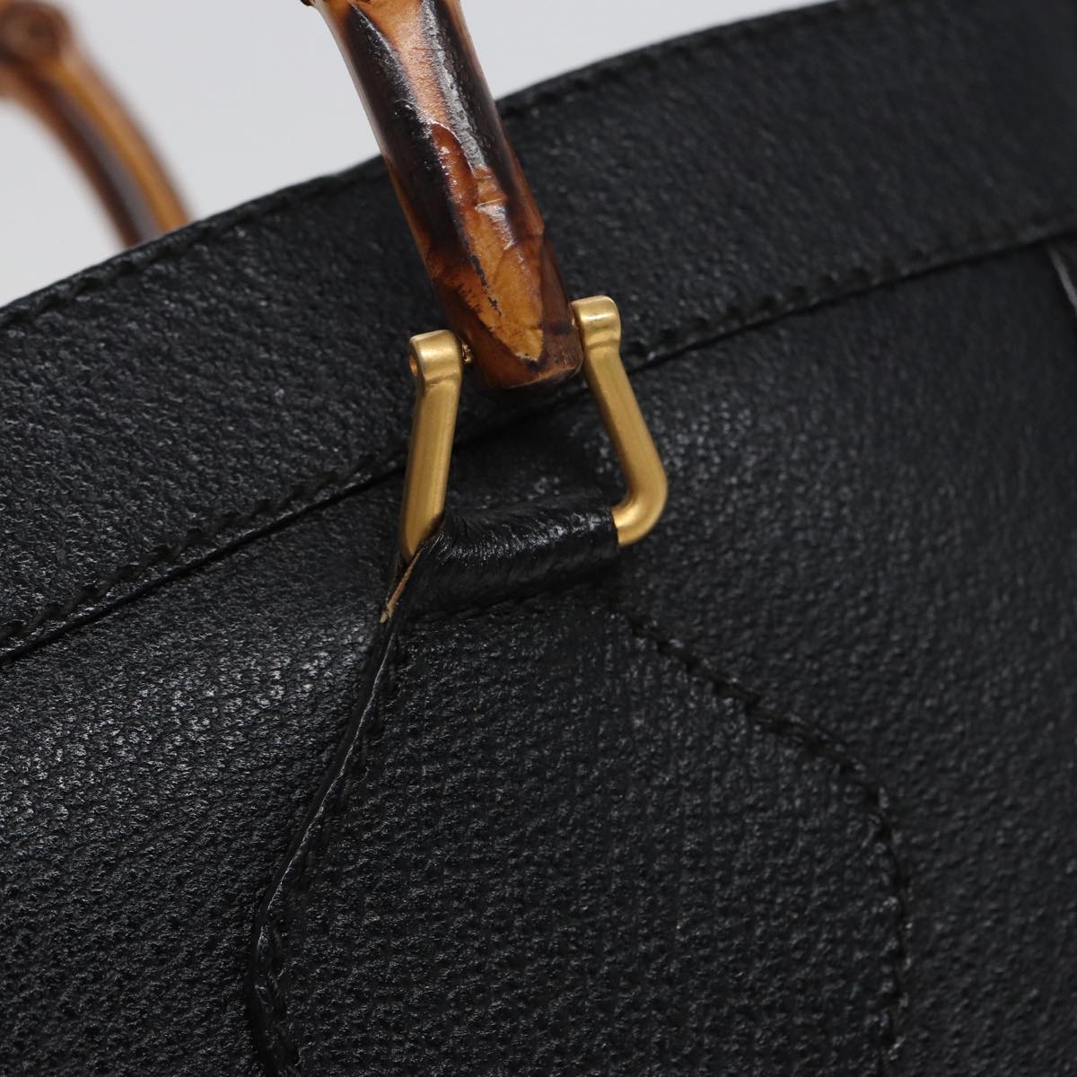 GUCCI Bamboo Hand Bag Leather Black 78439