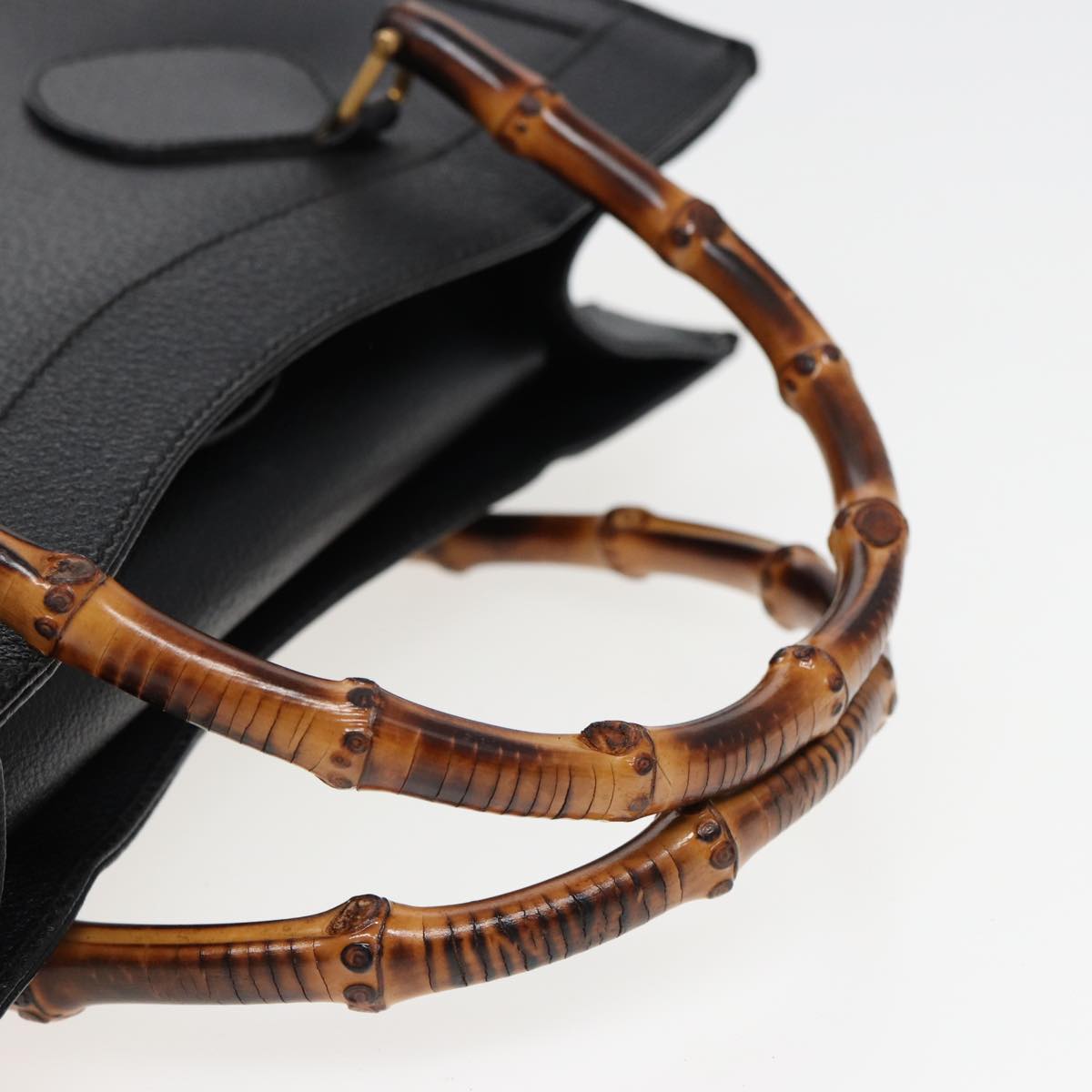 GUCCI Bamboo Hand Bag Leather Black 78439